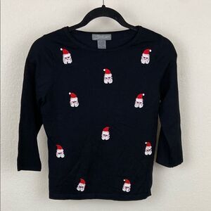 Vintage Silk SML Black Santa Embroidered and Beaded Shirt size Small